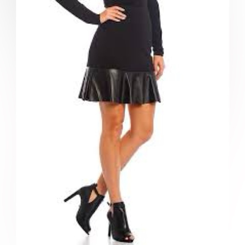 Black Skirt with Leather Ruffle Michael Kors large - Picture 1 of 5